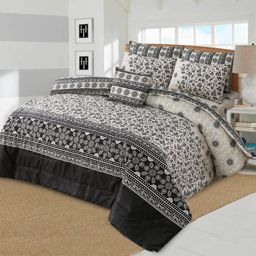 7 Pcs Quilted Comforter Set - Black & White