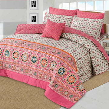 7 Pcs Quilted Comforter Set - Pink Ocean