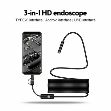3 In 1 Endoscope Camera (3.5 Metre)Type-C With 6 LEDs, HD Mini Inspection Tool