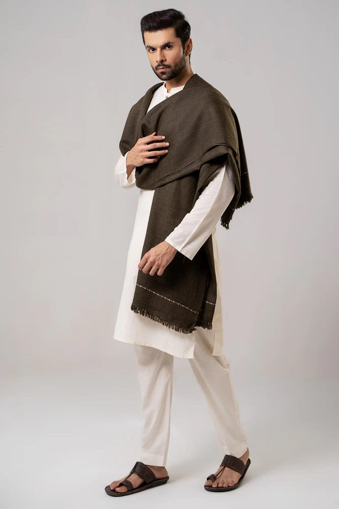 J. Men's Winter Wool Shawl - Dark Brown