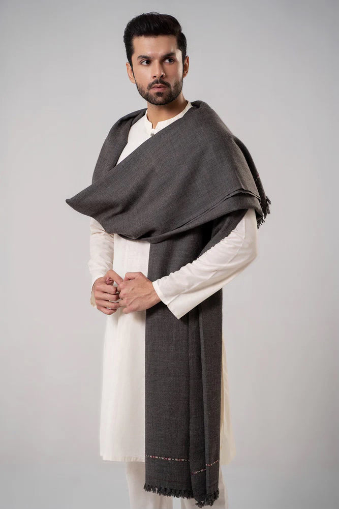 J. Men's Winter Wool Shawl - Dark Grey